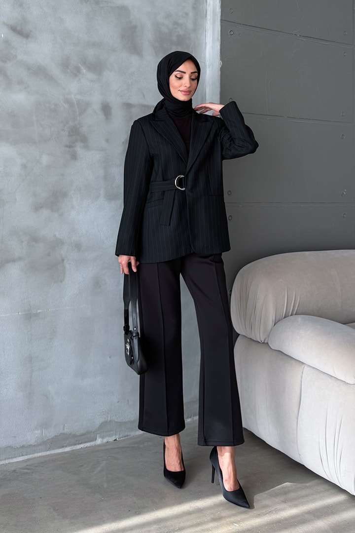 Bağcıklı Ceket Siyah-Mavi