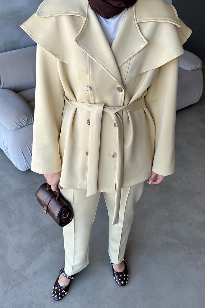 Jolie Yaka Detay Kemerli Scuba Takım