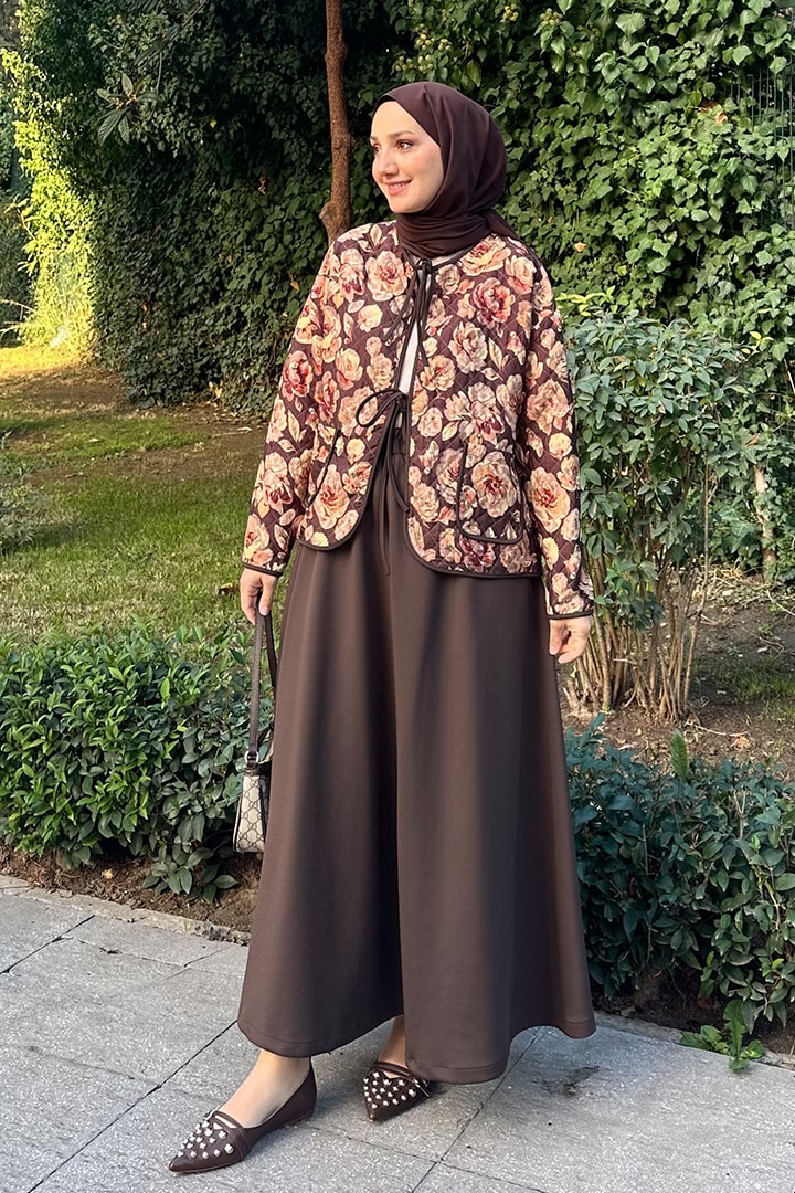 Premium Flowers Etekli Takım - Kahverengi