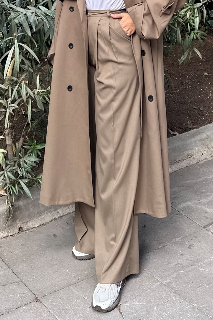 Premium Poliviskon Pantolon - Karamel