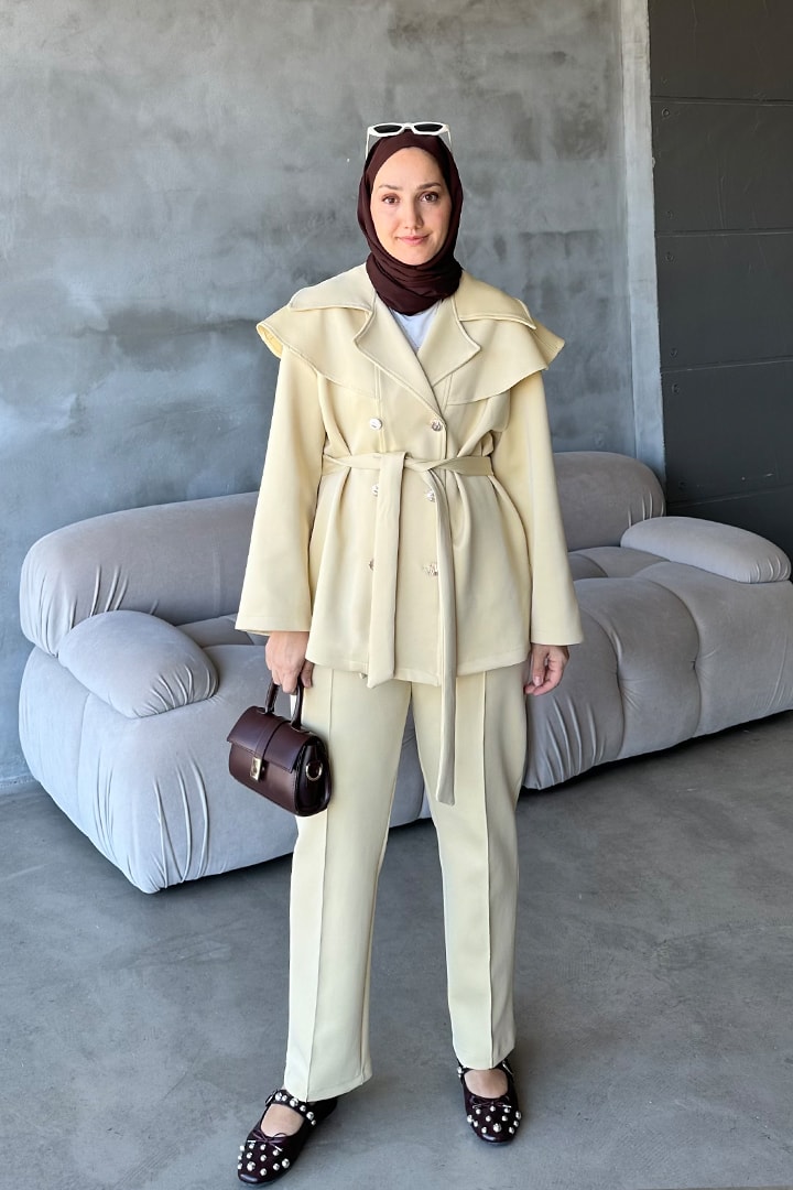 Jolie Yaka Detay Kemerli Scuba Takım