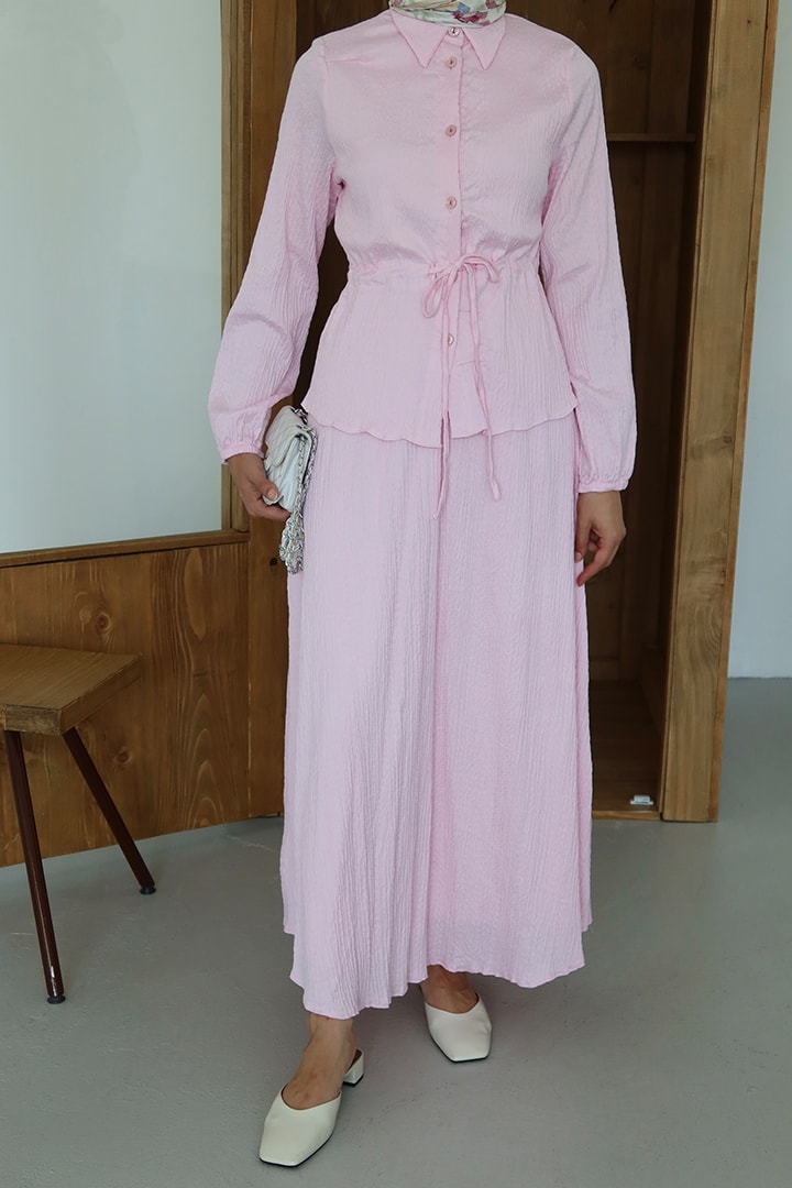 Bel Büzgü Detaylı Etekli Takım