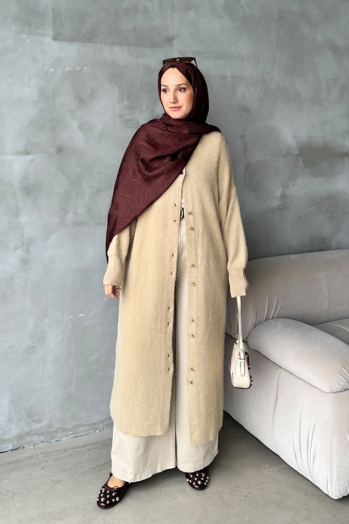 Yumoş Düğmeli Hırka - Vizon