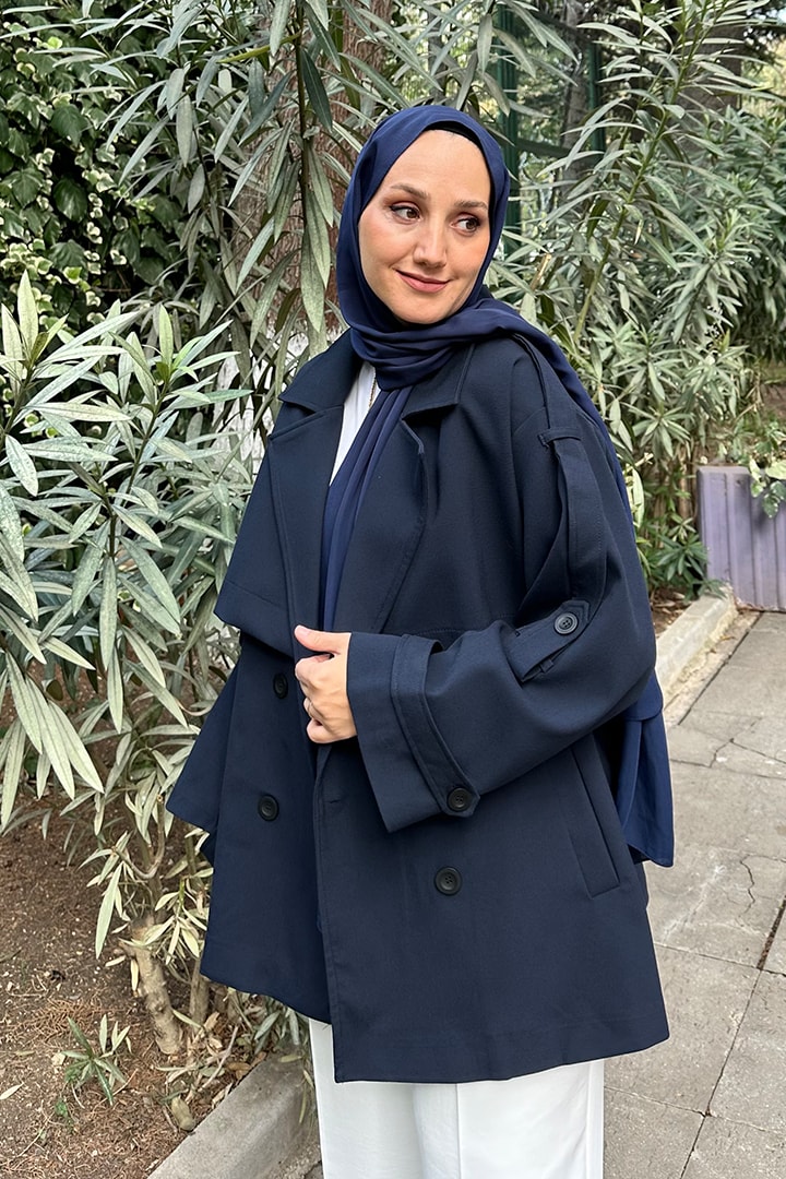 Premium Apoletli Araboy Trençkot - Lacivert