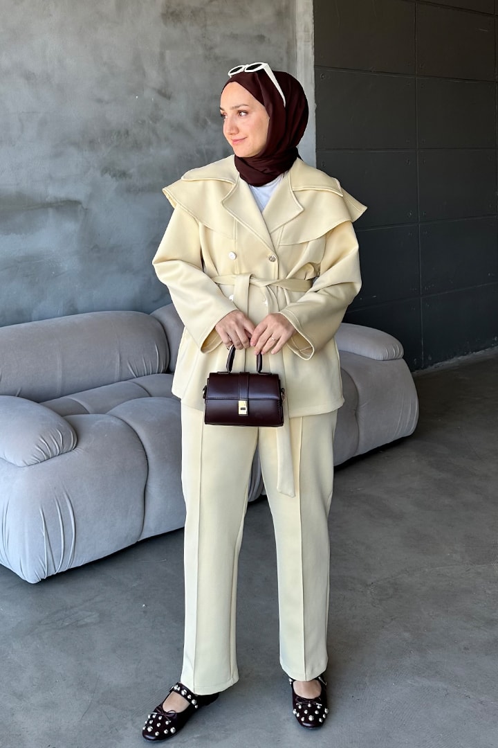 Jolie Yaka Detay Kemerli Scuba Takım