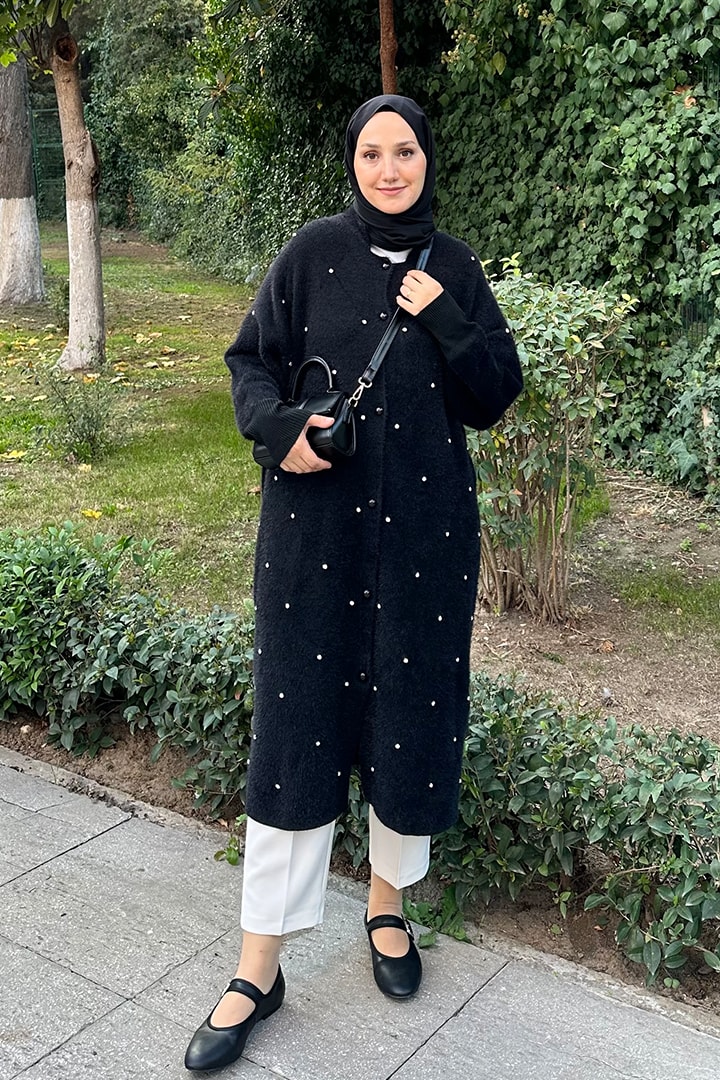 Yumoş Taşlı Hırka - Siyah