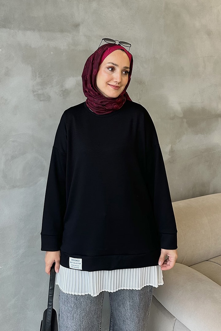 Plise Detaylı Oysho Sweat - Siyah
