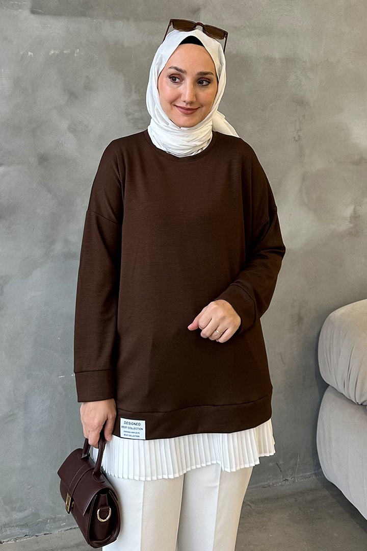 Plise Detaylı Oysho Sweat - Kahverengi