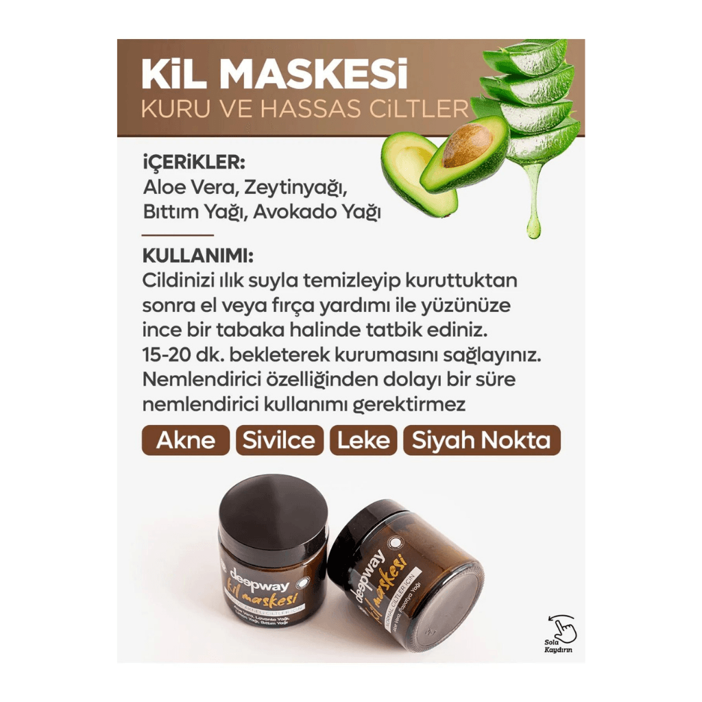 Deepway Doğal Kil Yüz Maskesi  Kuru Hassas Ciltler 100 Ml