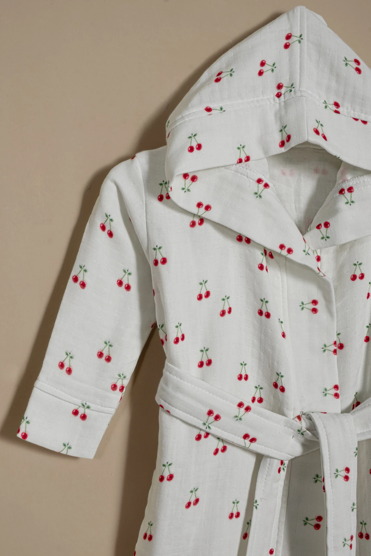 Müslin Bornoz Kiraz Desenli % 100 Pamuk, Dört Kat Müslin, Organik