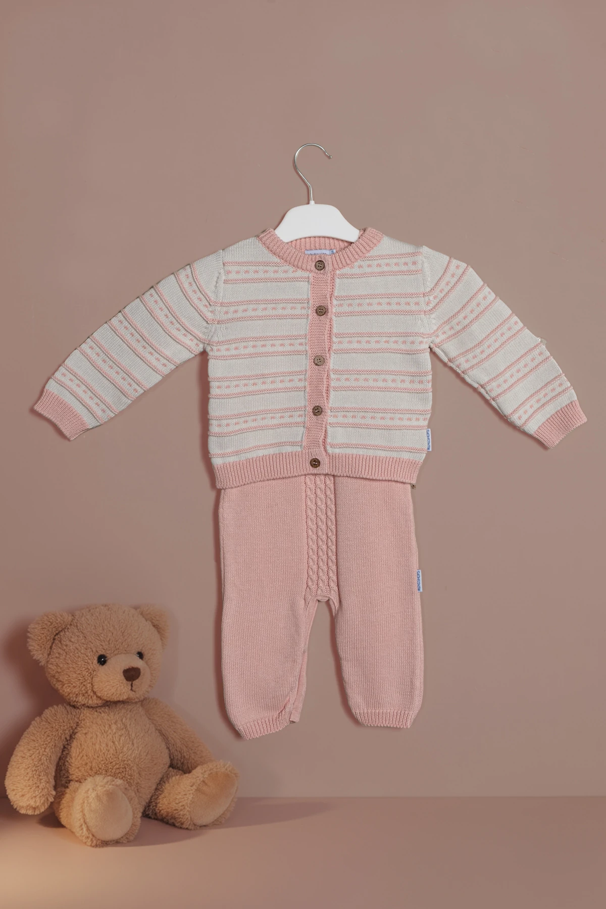 Kız Pembe Triko Örme 2'li Takım % 100 Pamuk 