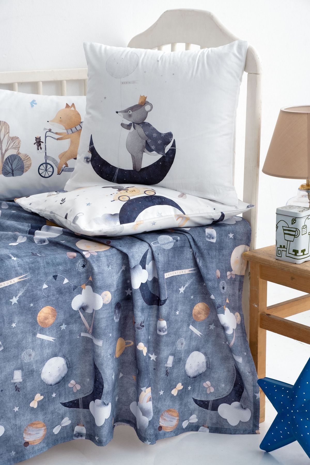 Mibabies; Mouse And Fox, %100 Pamuk Bebek Odası Seti: Nevresim Takımı, Kırlent Kılıfı, 3'lü Tablo
