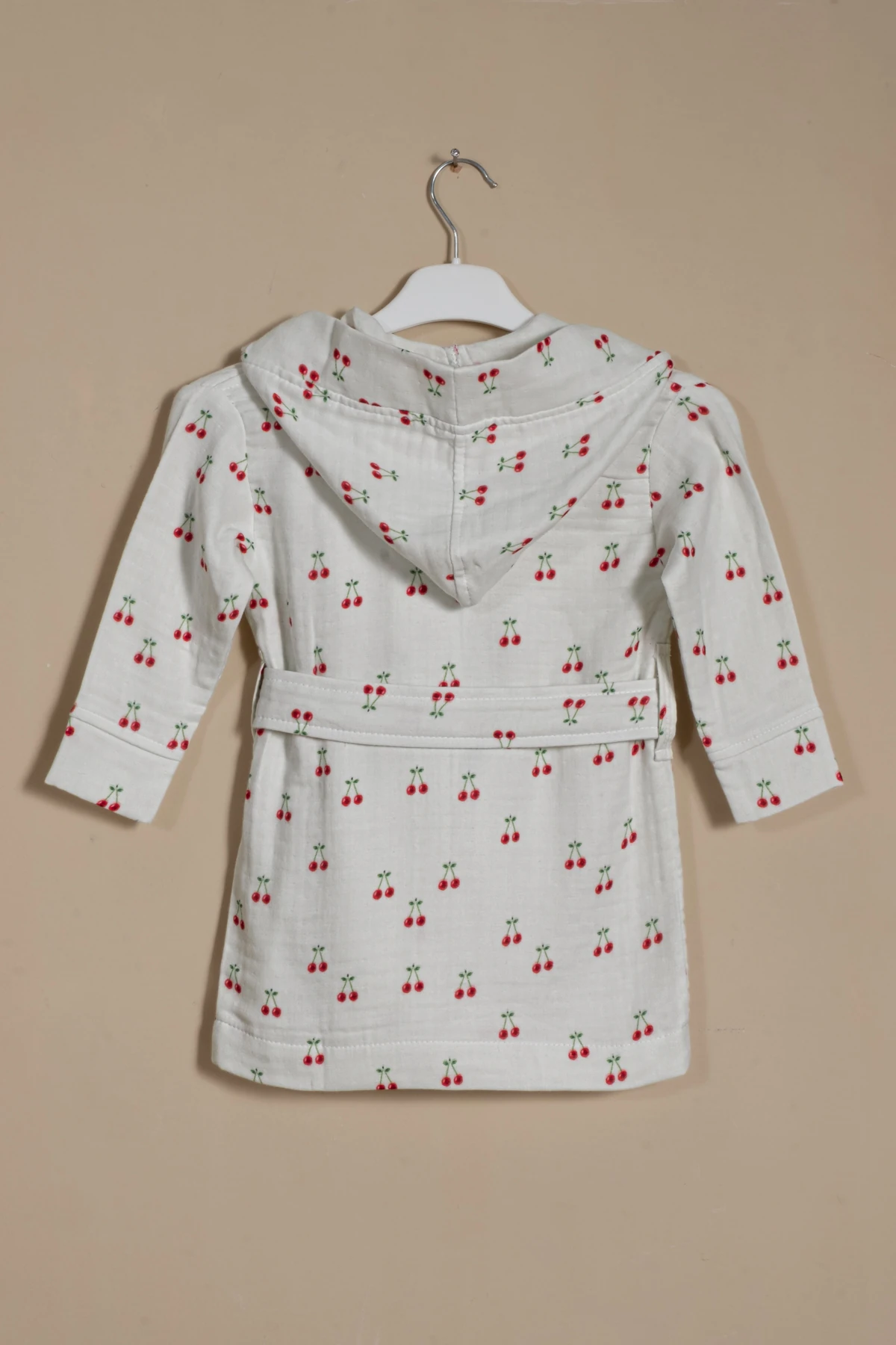 Müslin Bornoz Kiraz Desenli % 100 Pamuk, Dört Kat Müslin, Organik