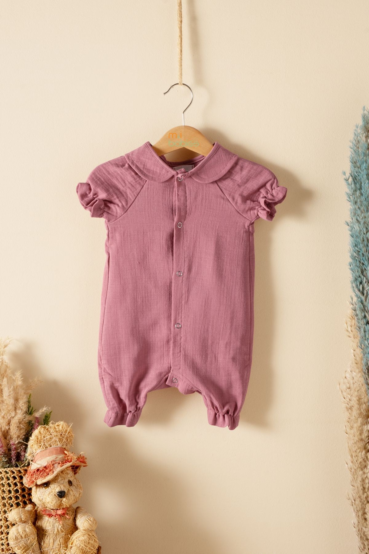 Bebek, Çocuk, Fırfırlı, Alt Üst Takım, Müslin Kumaş, % 100 Pamuk, Organik Kumaş - pembe