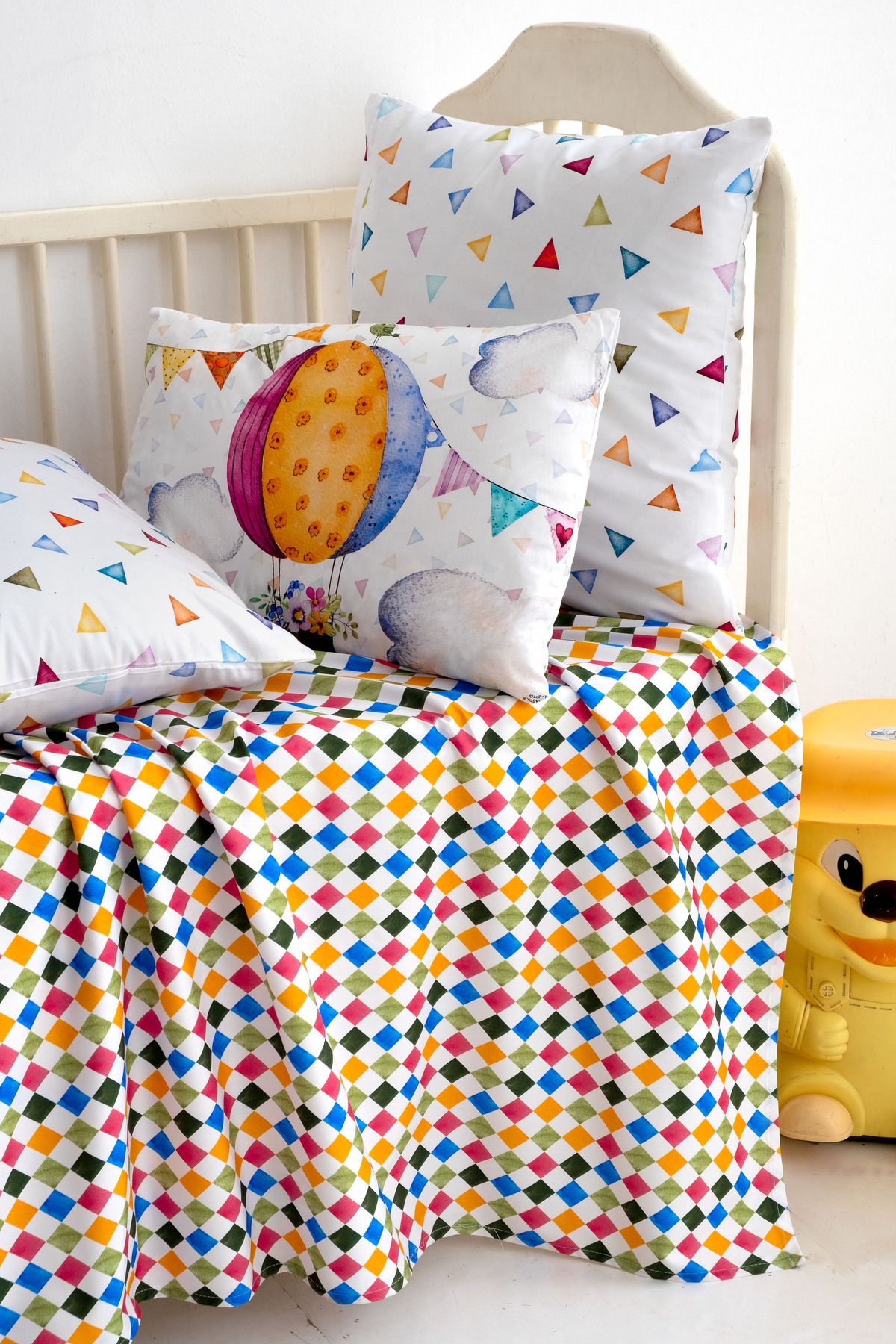 Mibabies; Baloon, %100 Pamuk Bebek Odası Seti: Nevresim Takımı, Kırlent, 3'lü Tablo