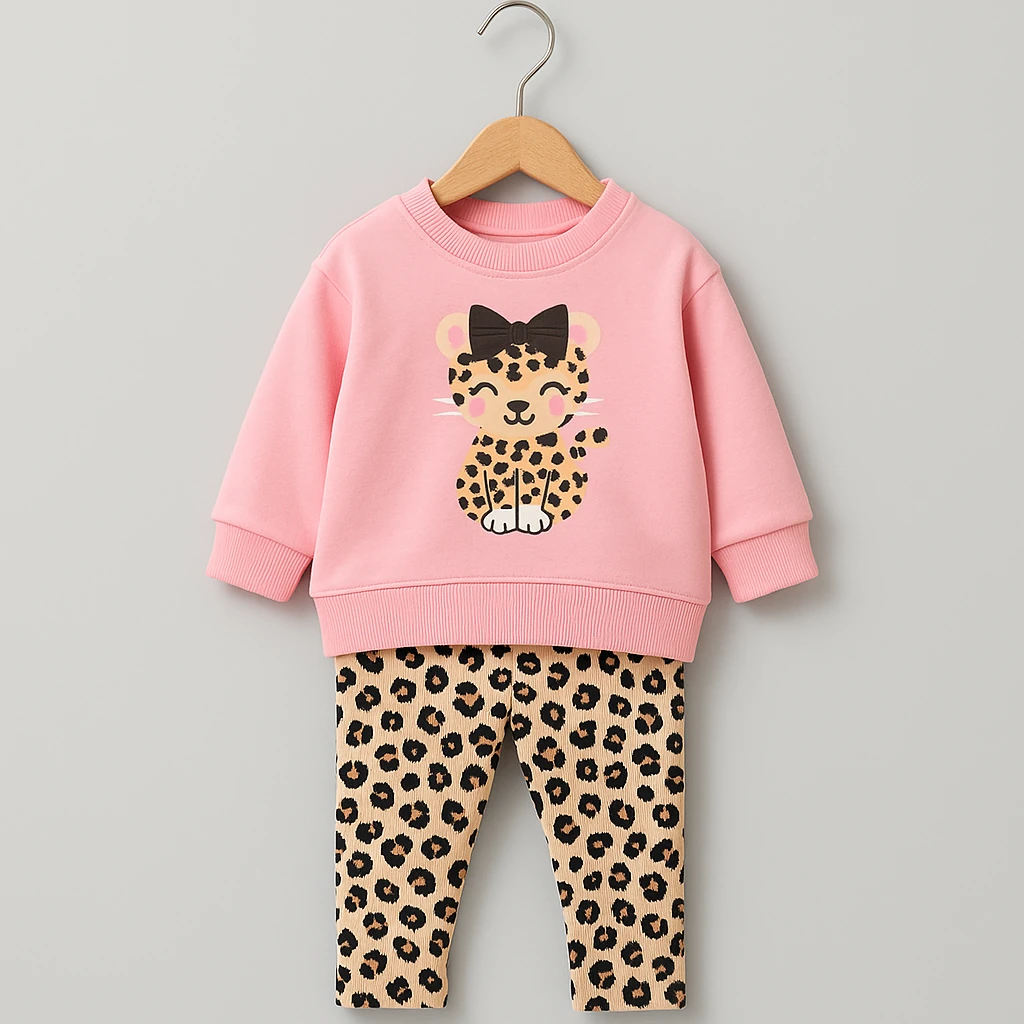 Kız Çocuk Leopar Desenli Alt Üst Takım