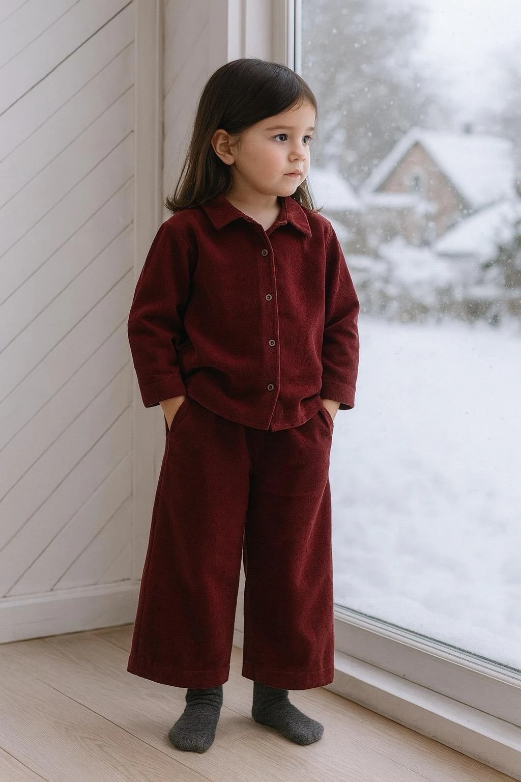 Kız Çocuk Mürdüm Kadife 2'li Takım