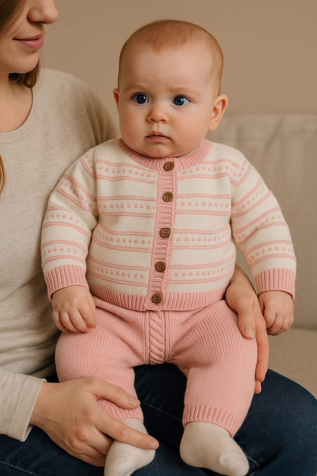 Kız Pembe Triko Örme 2'li Takım % 100 Pamuk 