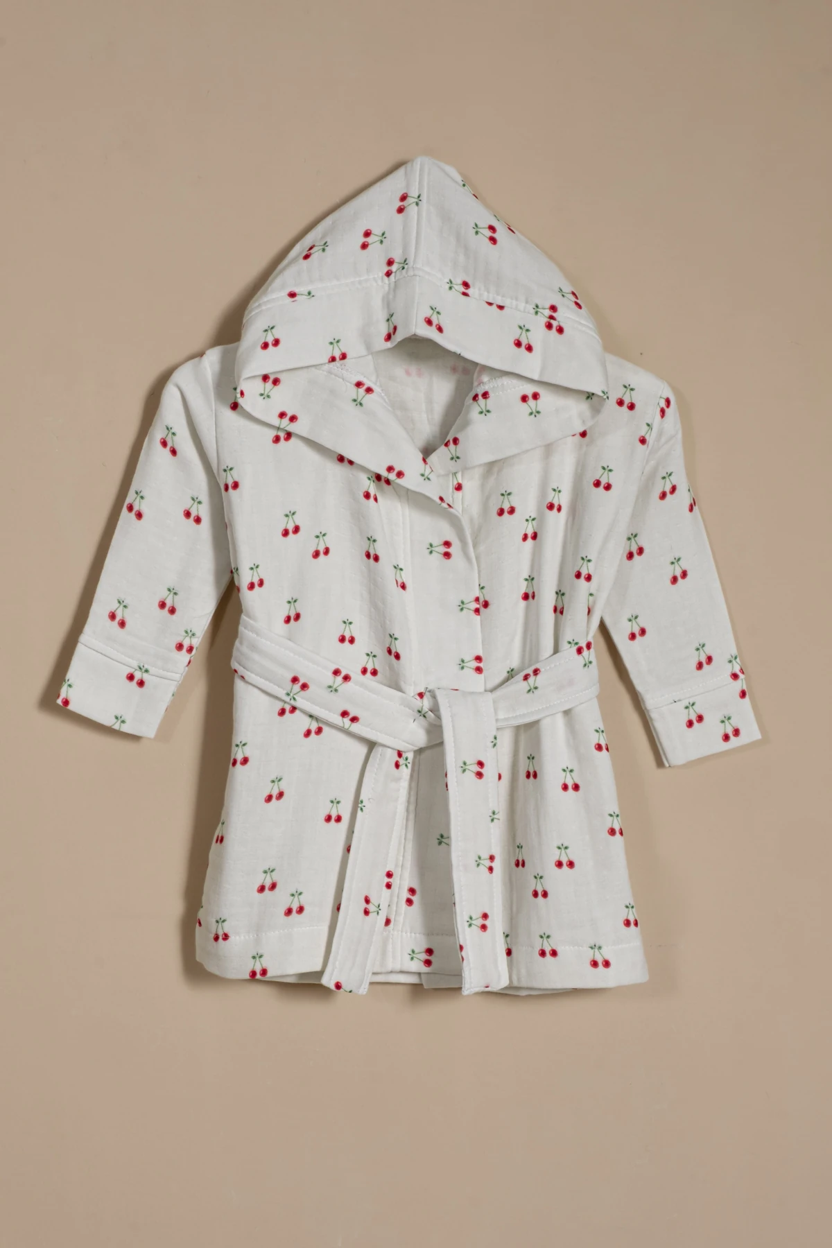 Müslin Bornoz Kiraz Desenli % 100 Pamuk, Dört Kat Müslin, Organik