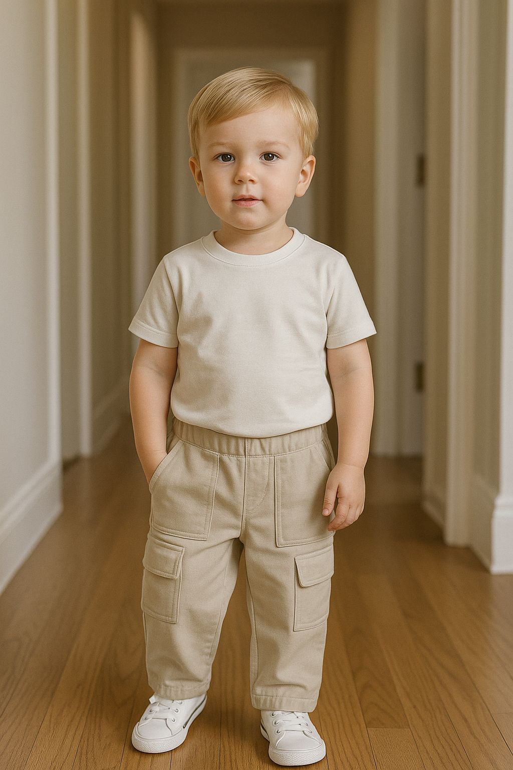 Erkek Kargo Cepli Bej Pantolon % 100 Pamuk