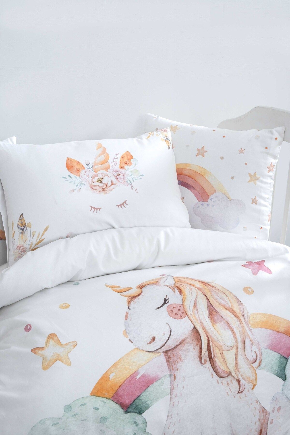 Mibabies; Baby Unicorn, %100 Pamuk Bebek Odası Seti: Nevresim Takımı, Kırlent, 3'lü Tablo