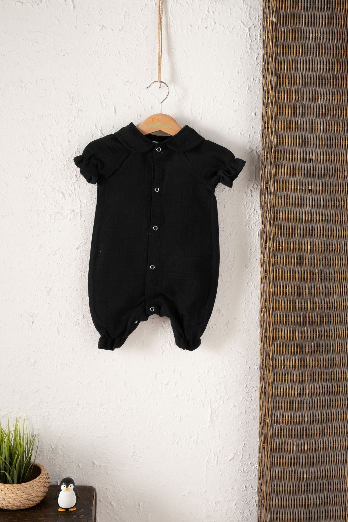 Bebek, Çocuk, Fırfırlı, Alt Üst Takım, Müslin Kumaş, % 100 Pamuk, Organik Kumaş - siyah