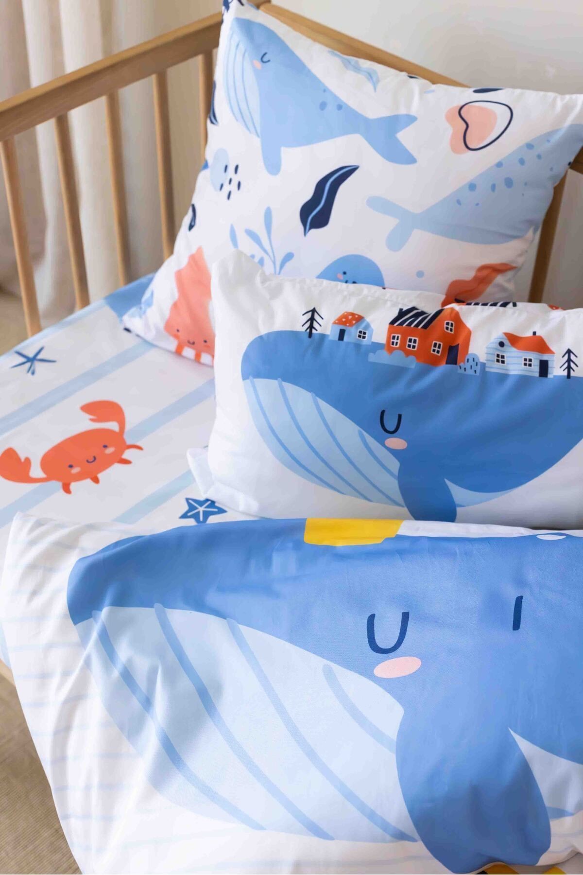 Sea Anventure %100 Pamuk Bebek Odası Seti: Nevresim Takımı, Kırlent, 3'lü Tablo