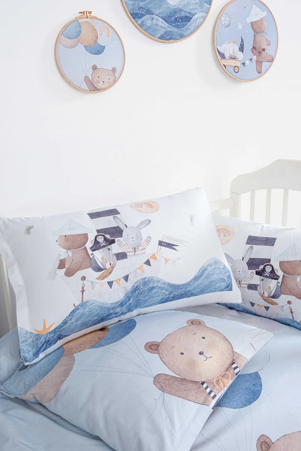 Mibabies; Captain Bear %100 Pamuk Eğlenceli Nevresim Takımı, Nefes Alabilen, Hipoalerjenik Kumaş