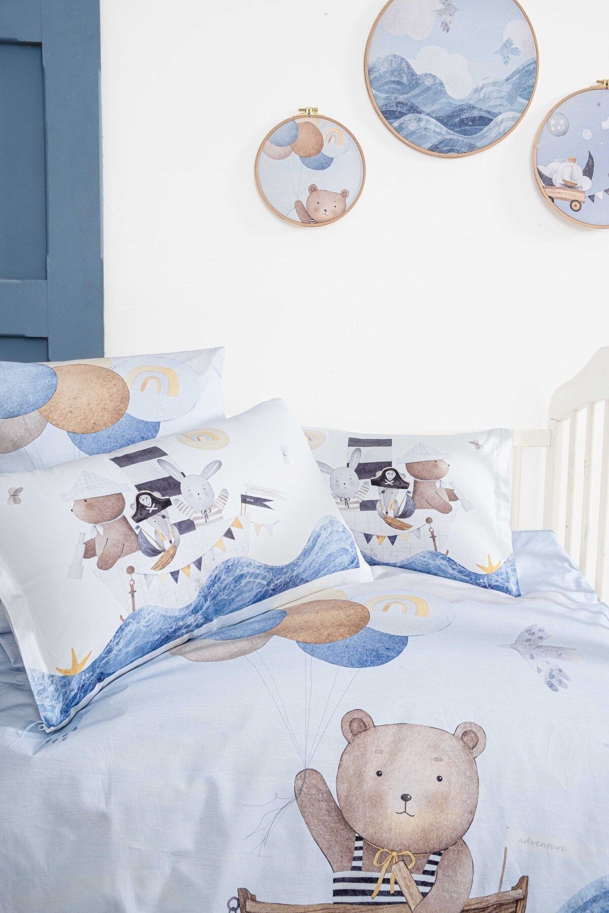 Mibabies; Captain Bear, %100 Pamuk, Bebek Odası Seti, Nevresim Takımı, Kırlent, Duvar Süsü