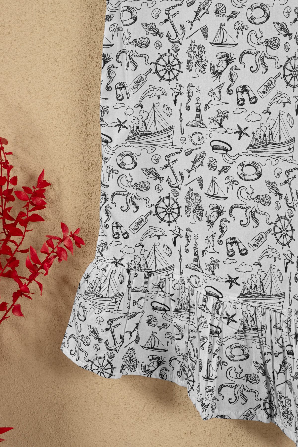 Deniz Temalı Kolsuz Kız Çocuk Elbisesi – %100 Pamuk, Yazlık Rahat Model