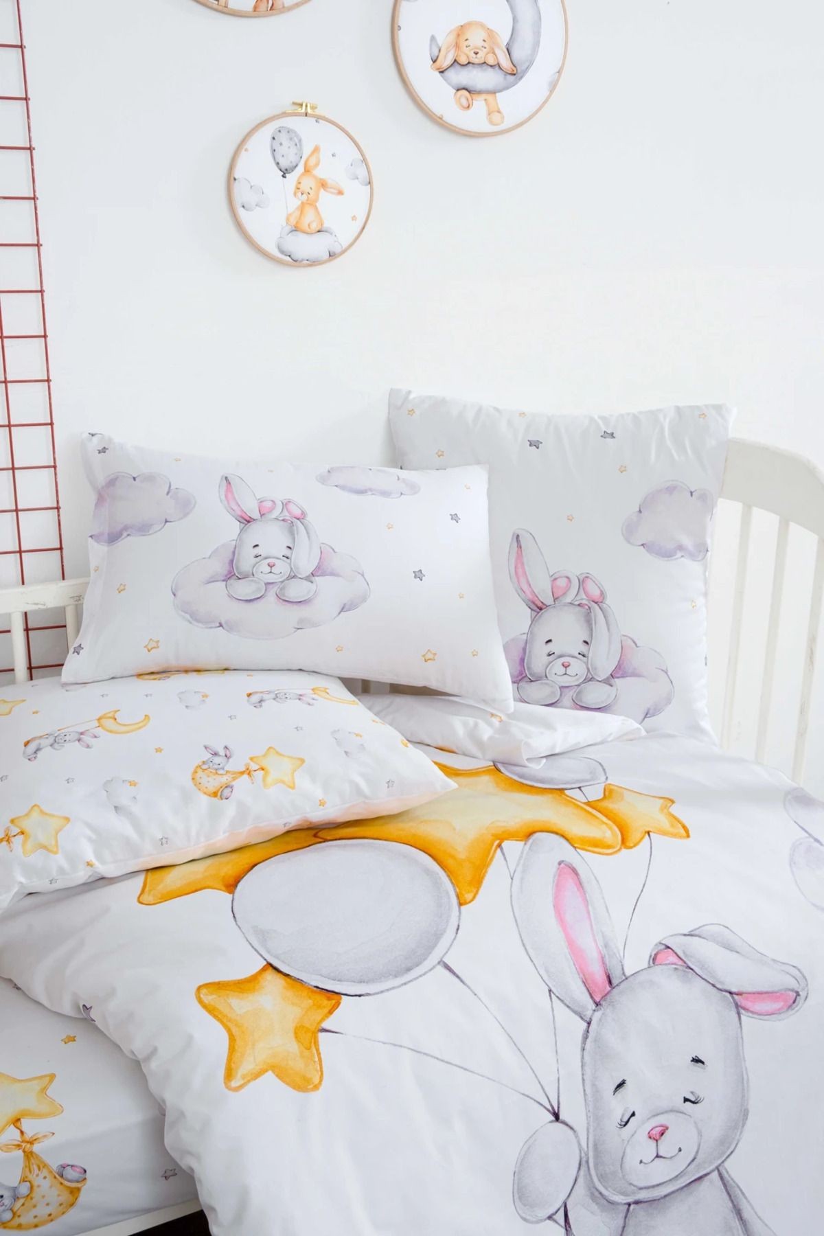 Mibabies; Cute Rabbit Nevresim Takımı, %100 Pamuk, Renli ve Eğlenceli Desenler