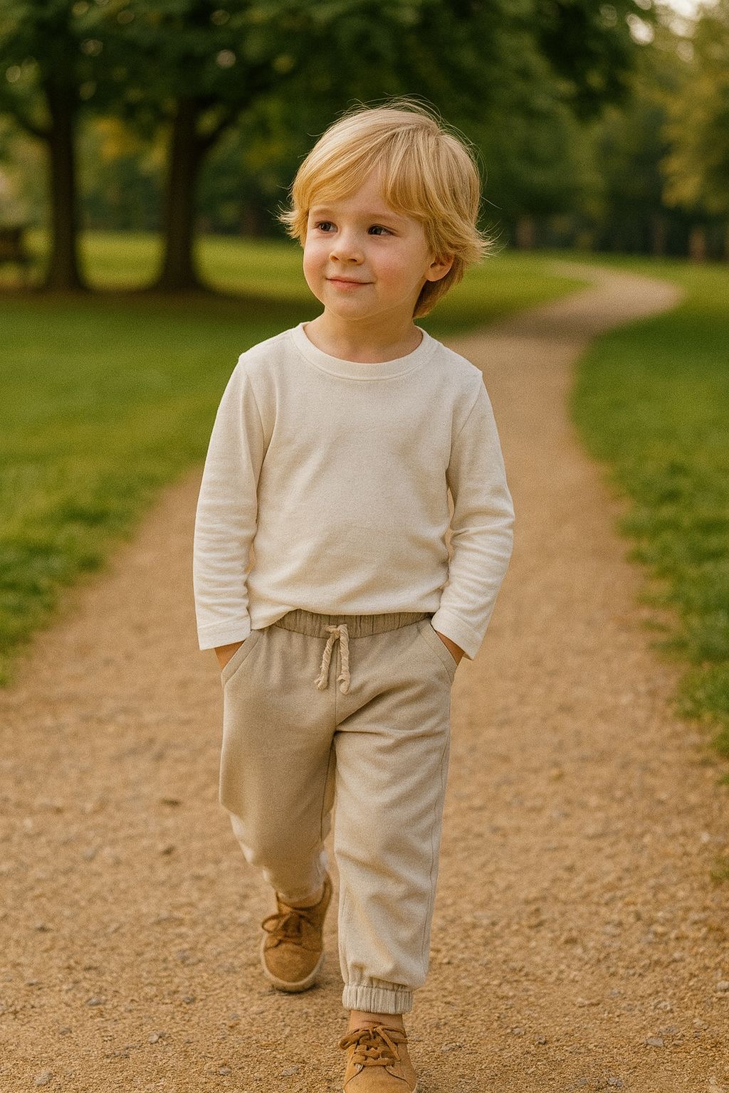 Erkek Bej Jogger Pantolon % 100 Pamuk 