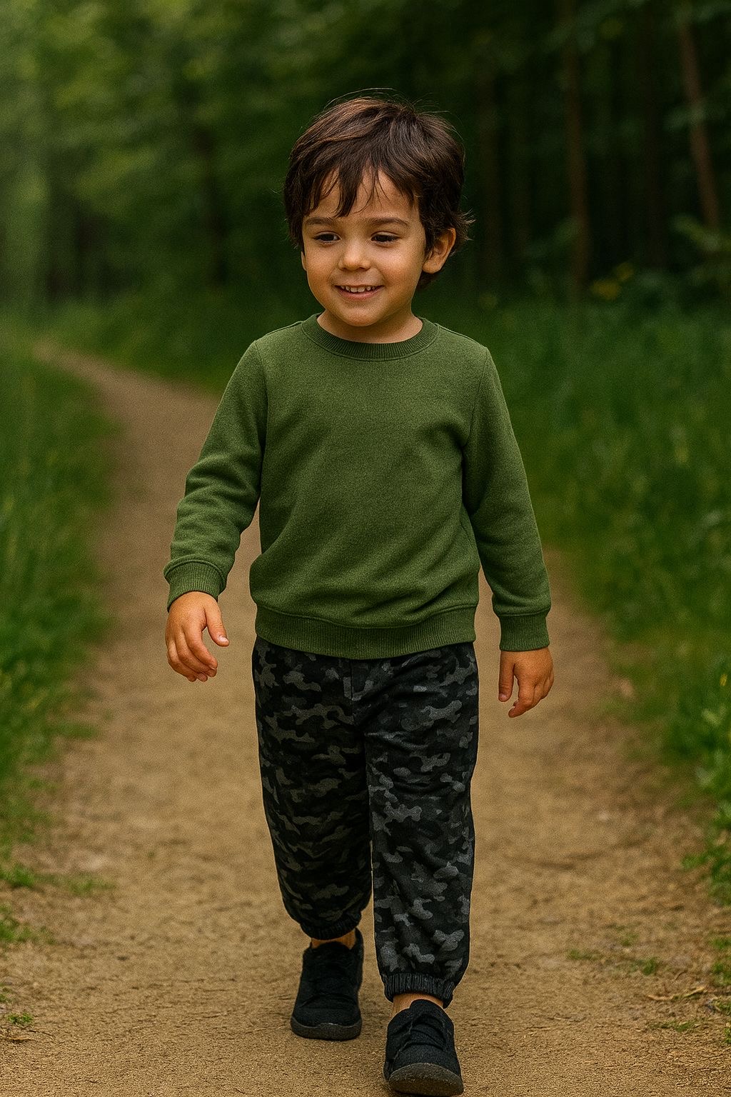 Erkek Çocuk Kamuflaj Desenli Jogger Pantolon % 100 Pamuk