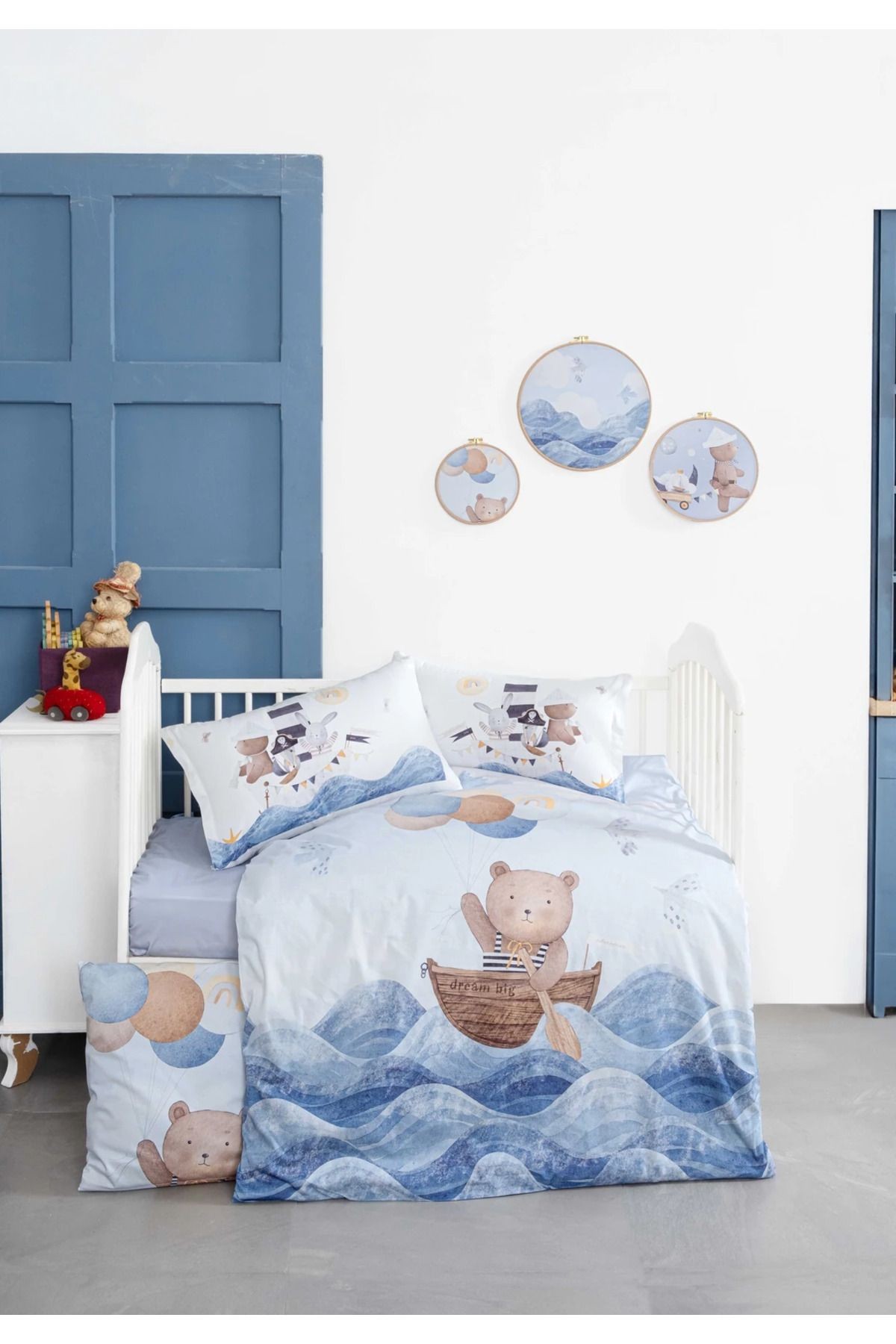 Mibabies; Captain Bear %100 Pamuk Eğlenceli Nevresim Takımı, Nefes Alabilen, Hipoalerjenik Kumaş