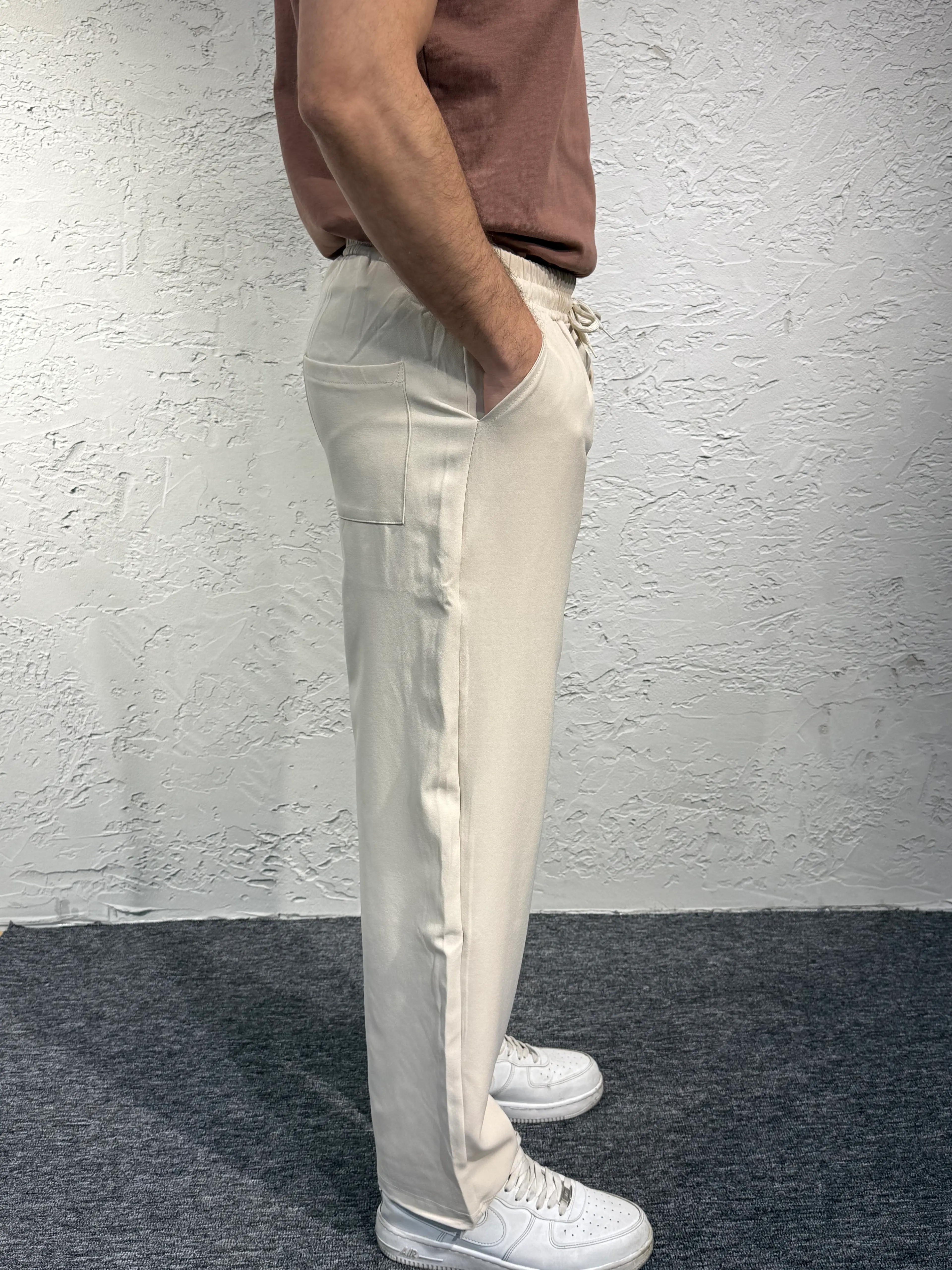 Bel Lastikli Kordonlu Bağcıklı Kumaş Pantolon