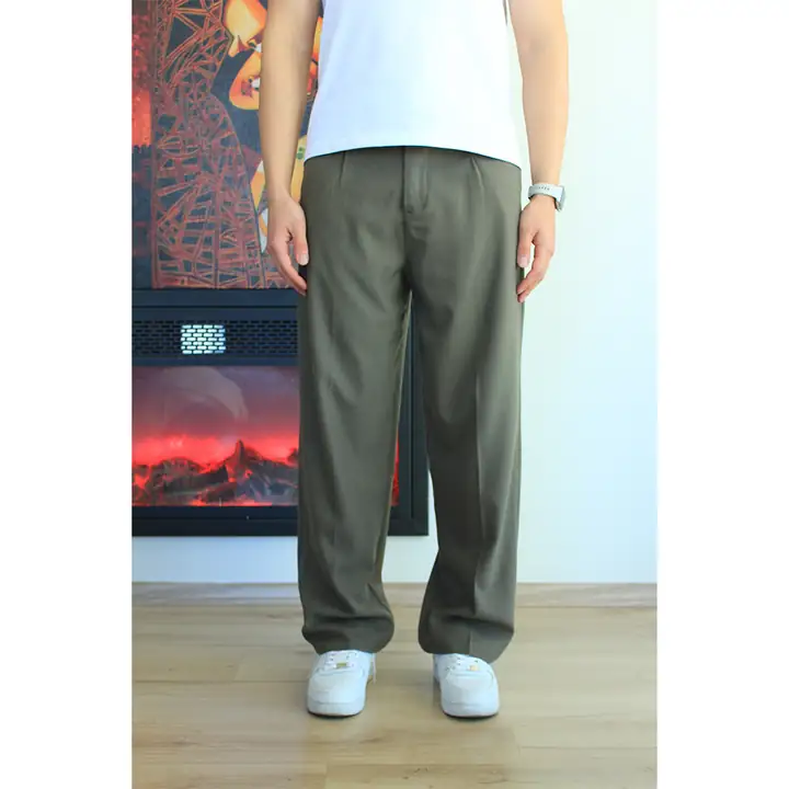 Standart Kalıp Kumaş Pantolon - Haki