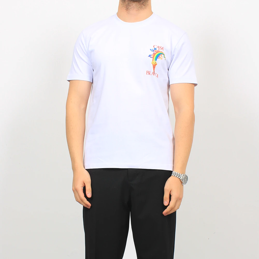 Baskı Detaylı Erkek T-Shirt – Beyaz & Siyah | Modern ve Dinamik Stil