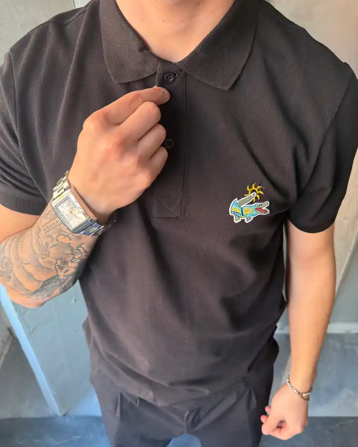 Renkli Nakışlı Timsah Detaylı Polo Yaka T-Shirt