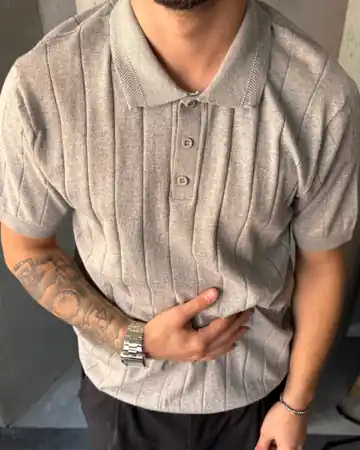 Çizgili 3 Düğmeli Polo Yaka