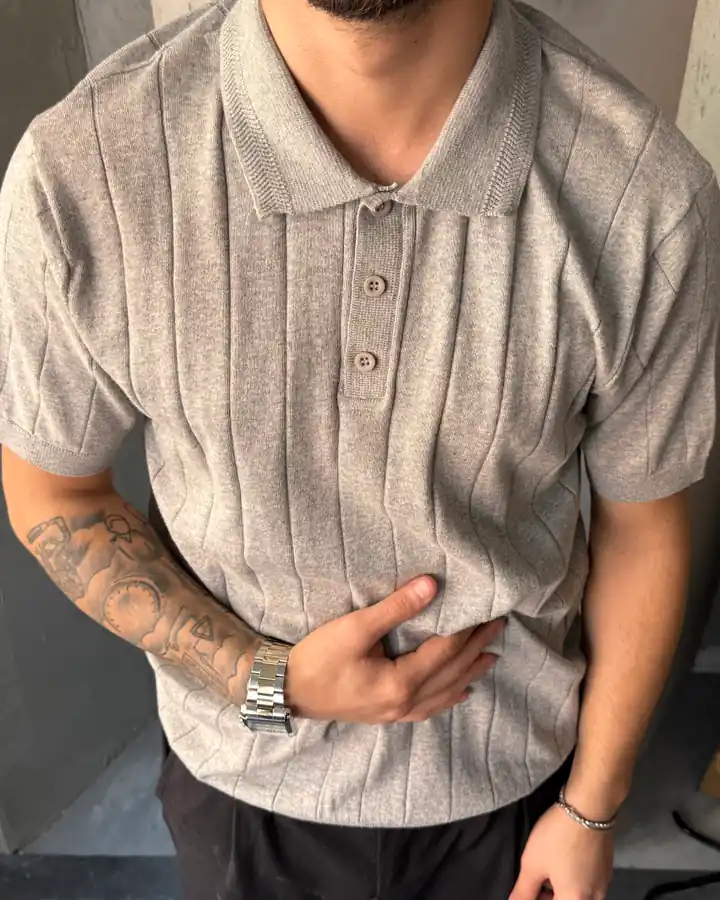 Çizgili 3 Düğmeli Polo Yaka