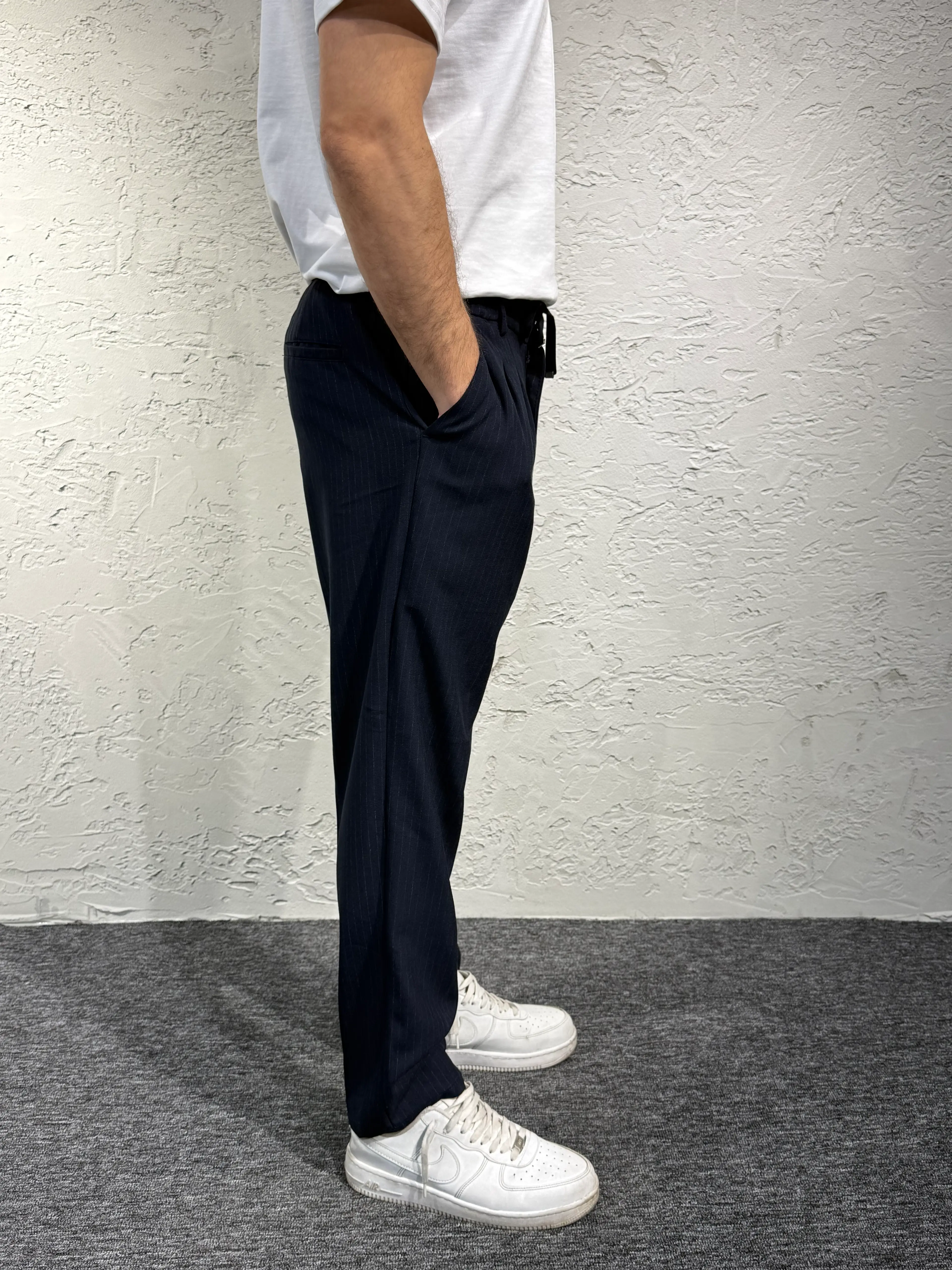 Bağcıklı Çizgili Kumaş Pantolon