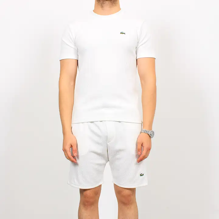 Çizgi Detaylı Regular Fit Şort Takım - Beyaz