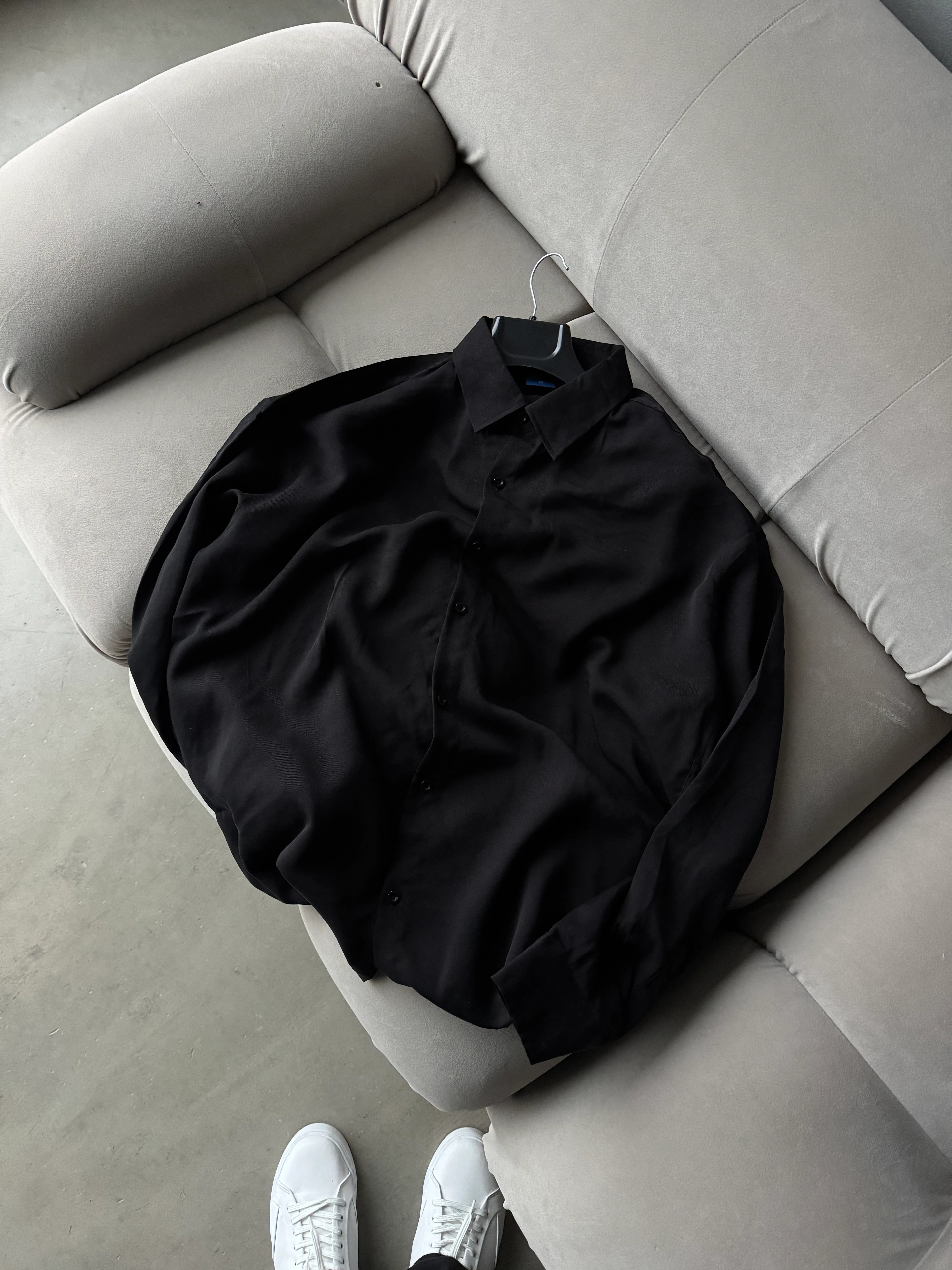 Ekstra Premium Bol Kalıp Kumaş Gömlek - Siyah