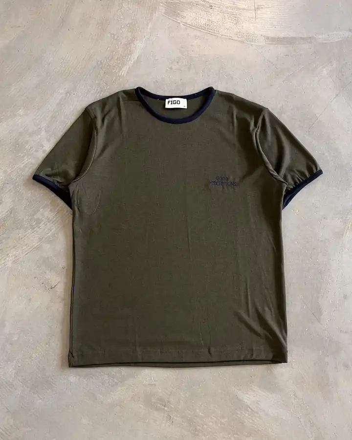 Yaka Renk Detaylı Basic Triko T-Shirt - Haki