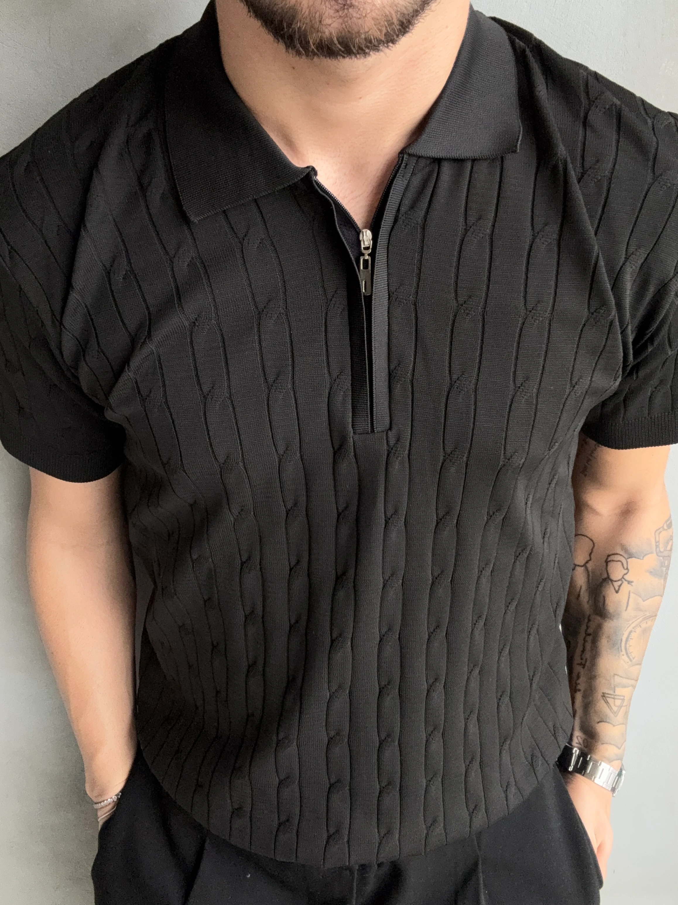 Saç Örgü Fermuarlı Triko Tshirt