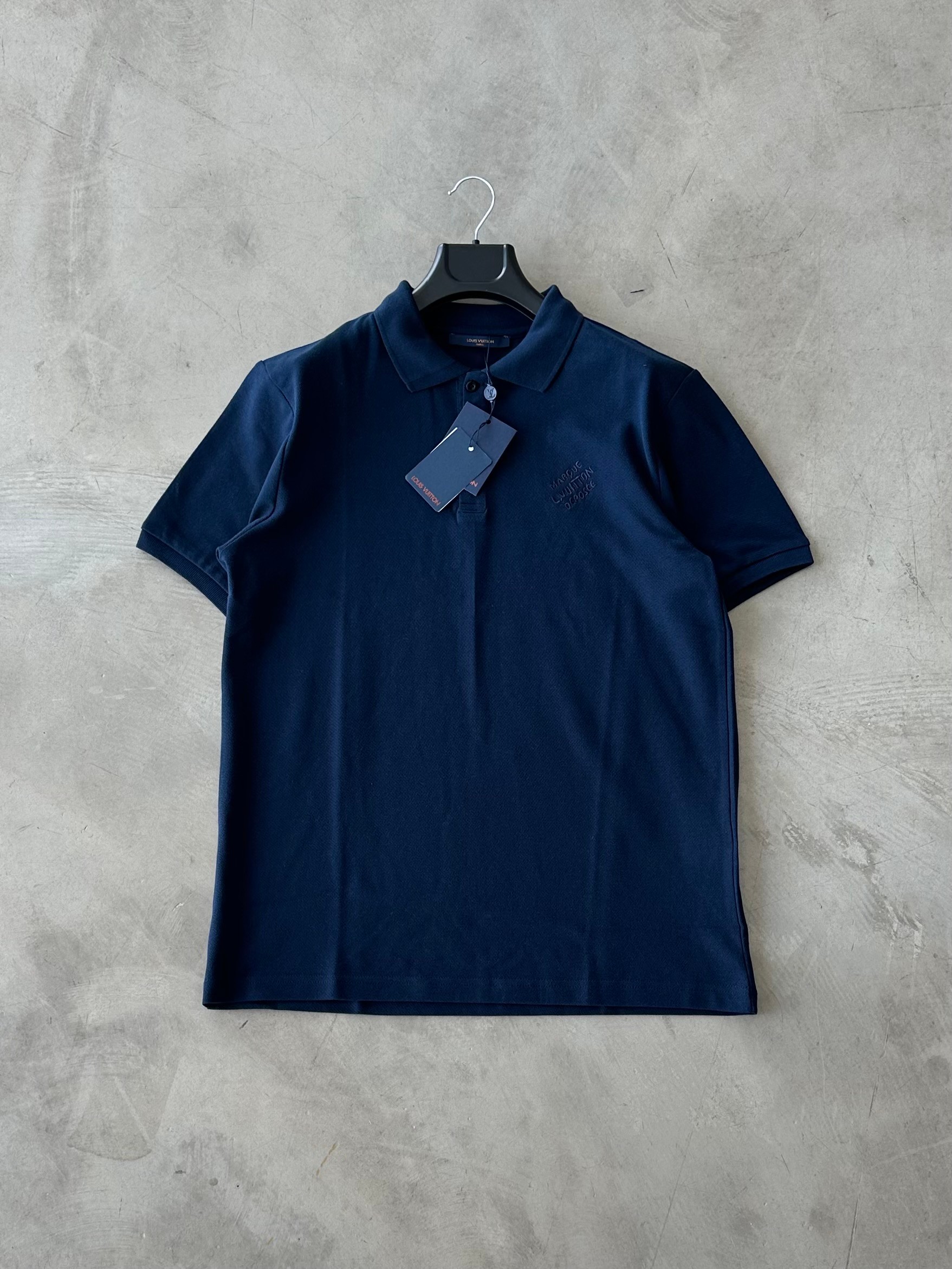 LV Nakışlı Premium Polo Yaka Tee - Koyu Lacivert