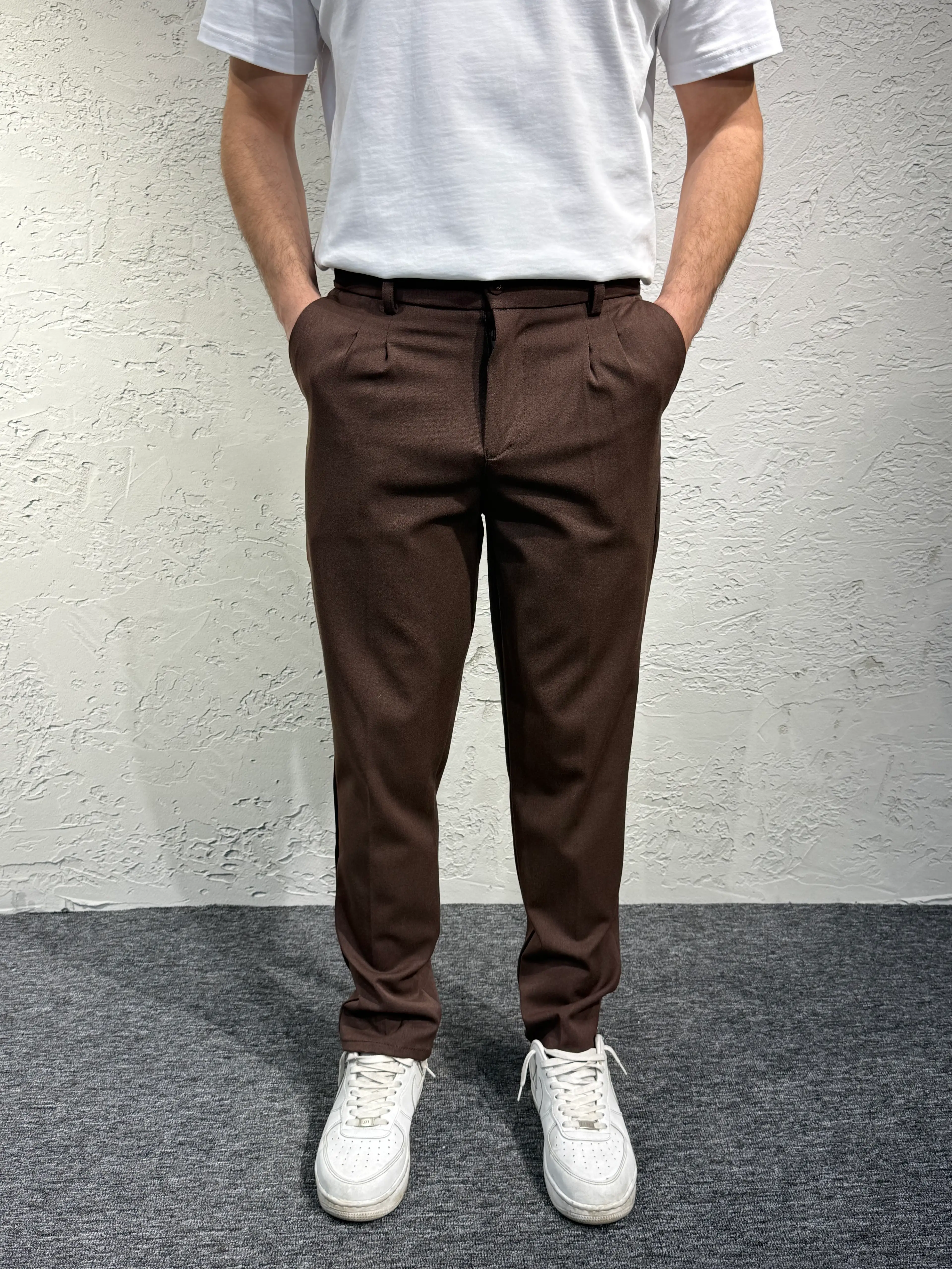 Bel Lastikli Pileli Kumaş Pantolon