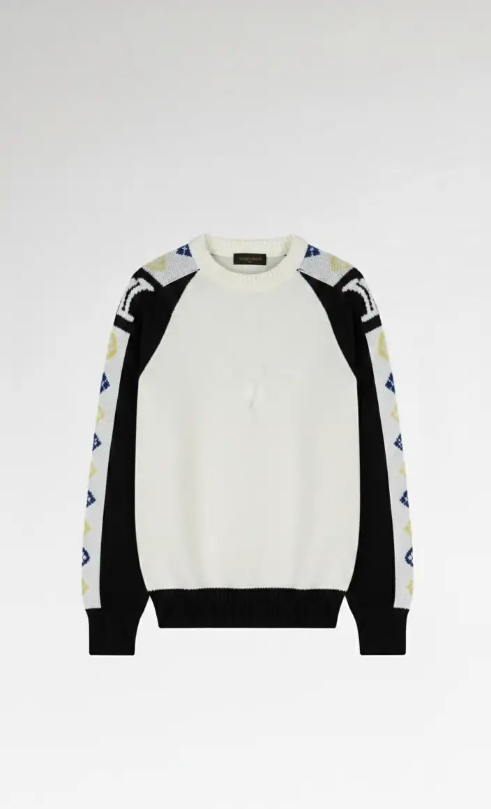  Kolu Renk Detaylı Triko - Beyaz