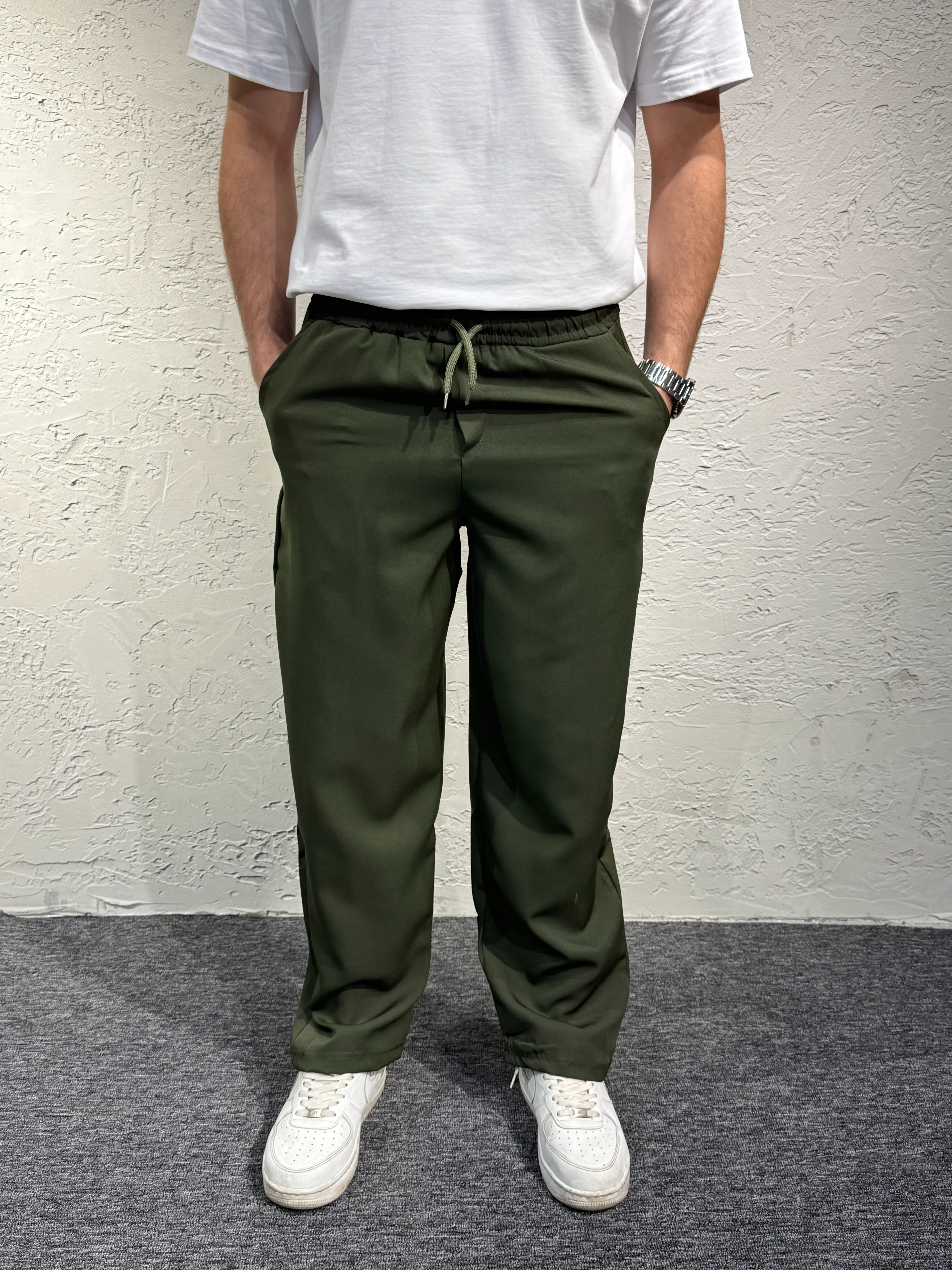 Bel Lastikli Bol Kalıp Kumaş Pantolon