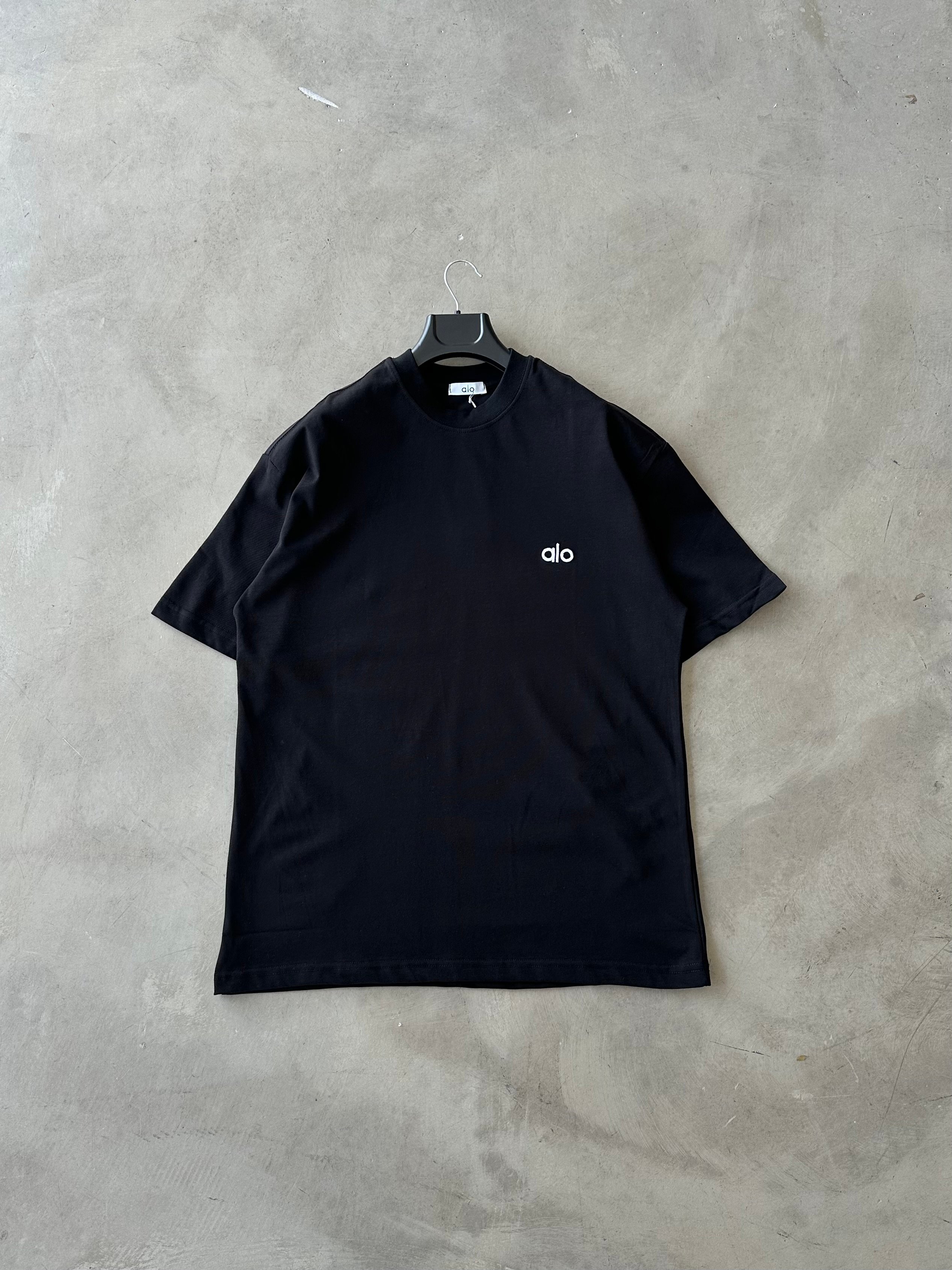 ALO Premium Nakışlı Basic Tshirt - Siyah